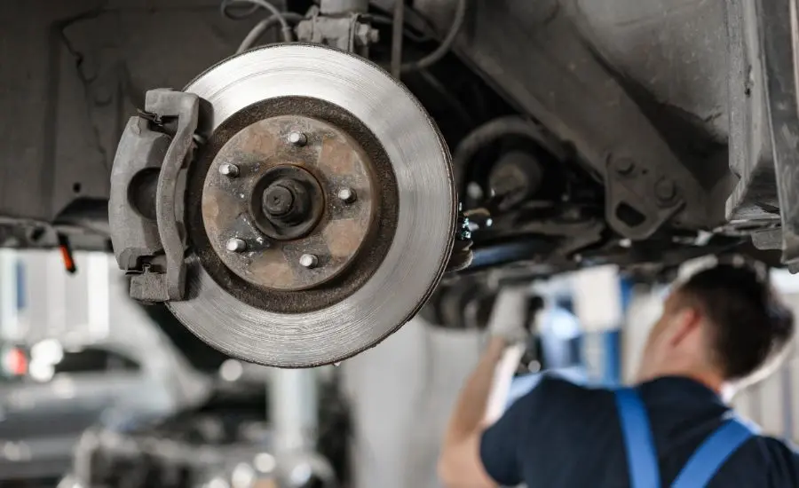 Damaged brake rotor during brake repair inspection in Naples Florida